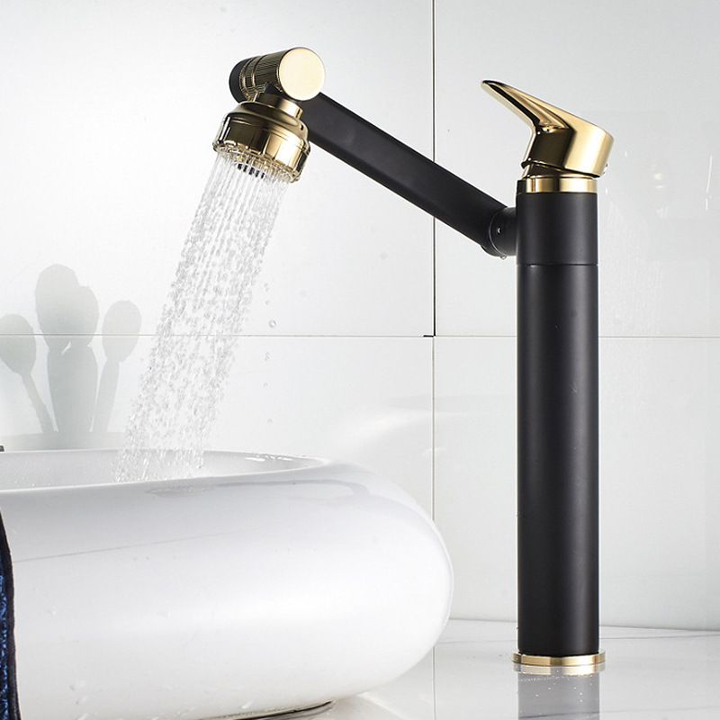 Faucet Bathroom Basin Tap Sink Mixer Black Golden Single Handle Washbasin Rotary Water Saving Hot And Cold Stainless Steel  AK-C04