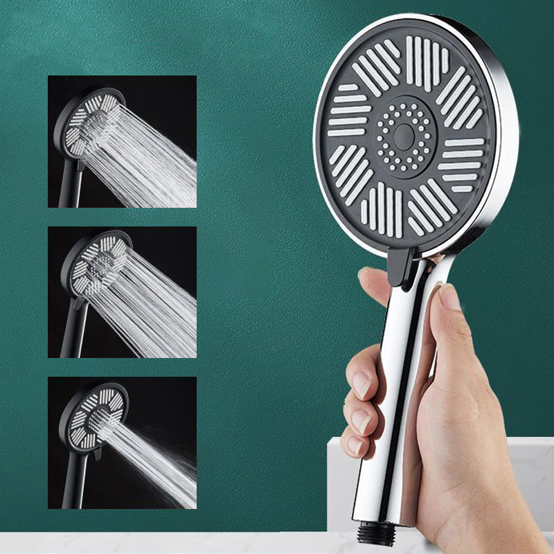 13CM Big Panel 3 Modes Shower Head Hand Black Round High Pressure Rainfall Rain Spa TM-SD-E303