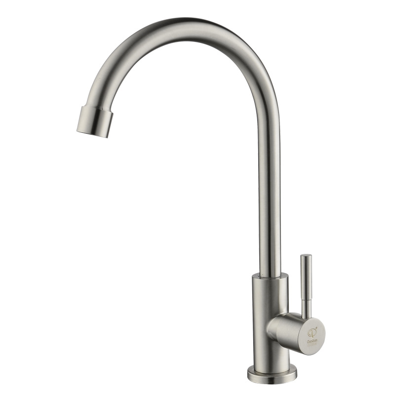 304 Stainless Steel Single Cold Water Kitchen Faucets Tap Mixer Stand Sink Gourmet Cranes Lever TM-FA-E03