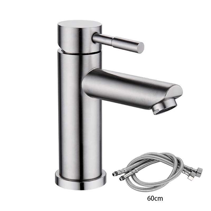 Basin Faucets Stainless Steel Hot Cold Water Black Sink Tap Mixer Deck Mounted Single Handle Lavatory Bathroom TM-FA-ESS03