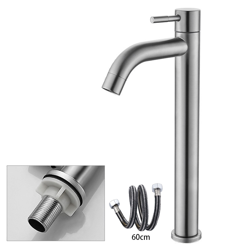 Basin Faucet Single Cold Water Stainless Steel Stand Mounted Black Brushed Sink Mixer Tap Washbasins TM-FA-ESS04