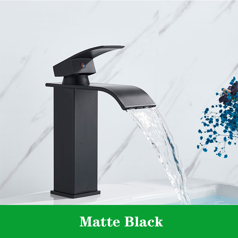 Gold Basin Sink Faucet Deck Mounted Black Hot Cold Water Waterfall Vanity Mixer Taps Torneira Washbasin TM-FA-E001